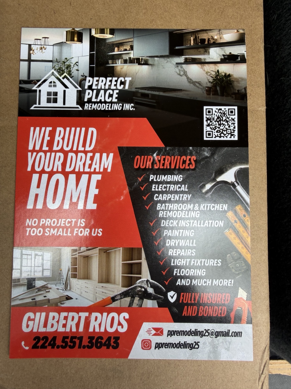 Perfect Place Remodeling company flyer